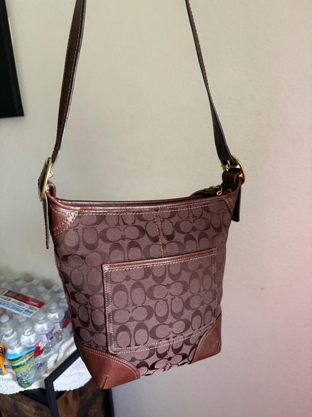 Coach Brown Signature Bleecker with Leather Trim